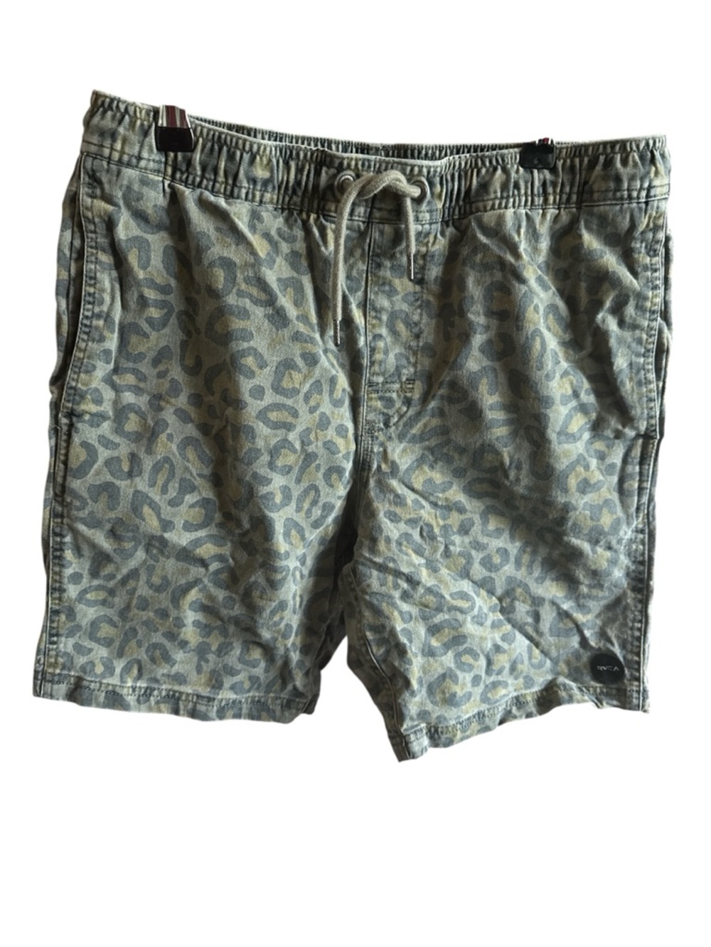 RVCA Olive and Black Leopard-Pattern Elastic Waist Shorts Kids XL 29” Waist